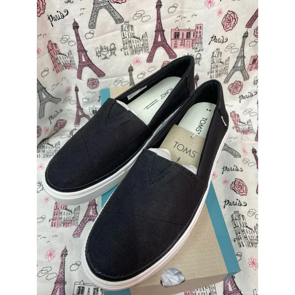 TOMS Parker Black Textured Linen Platform Slip On Sneakers WMN 8 10016770